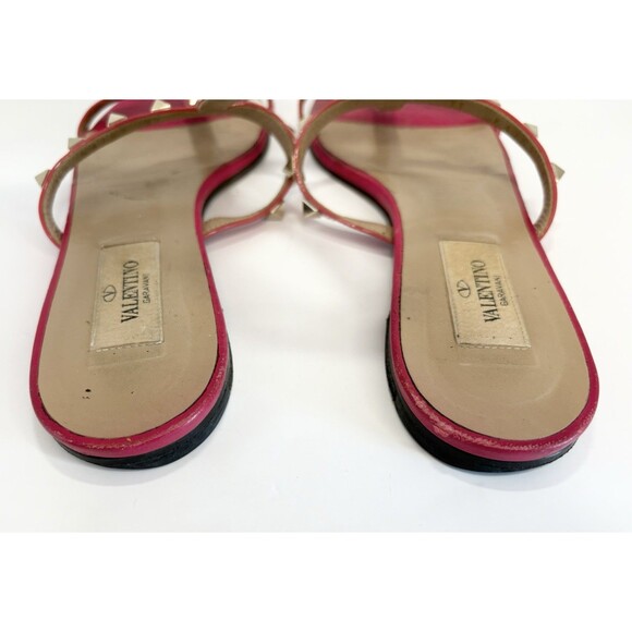 Valentino Garavani Rockstud Patent Leather Sandals Hot Pink Gold Stud Sz EU 37 7 - Picture 12 of 12